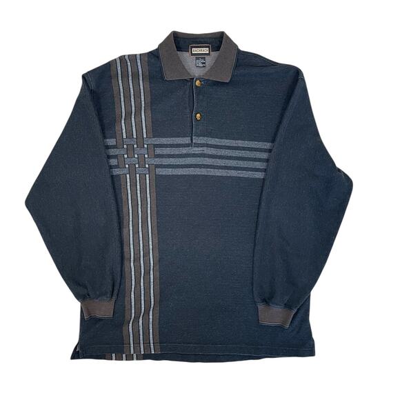 Vintage 90s Bachrach Long Sleeve Cotton Polo Shirt Neutral Size Large Retro - Picture 1 of 12